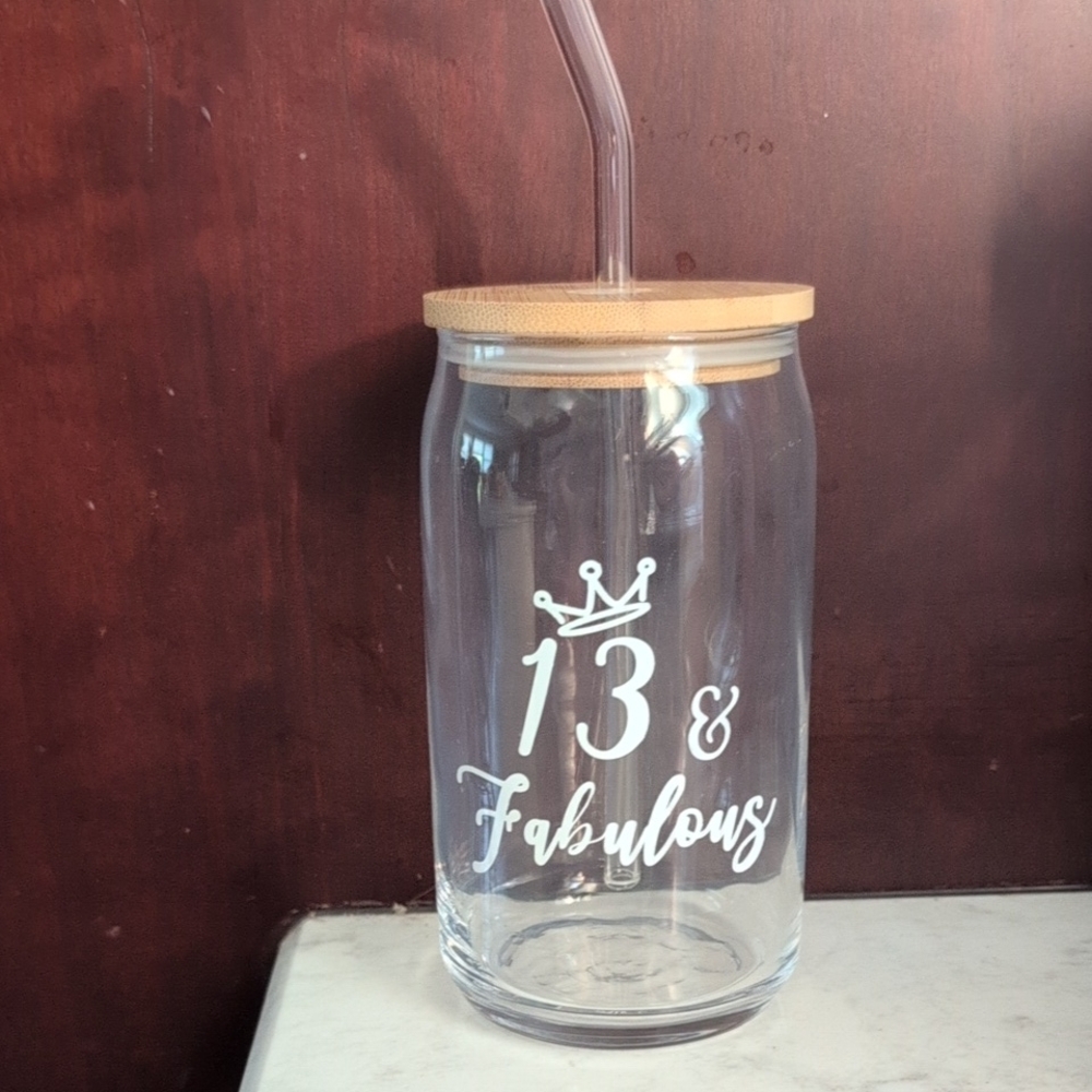 Clear Glass Tumbler with Bamboo Lid and Straw